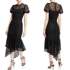 Shoshanna Black Floral Lace Puff Sleeve Fit & Flare Cocktail Dress Size 12